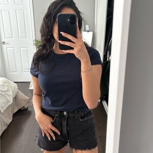 Abercrombie The Mom Short High Rise Black Denim